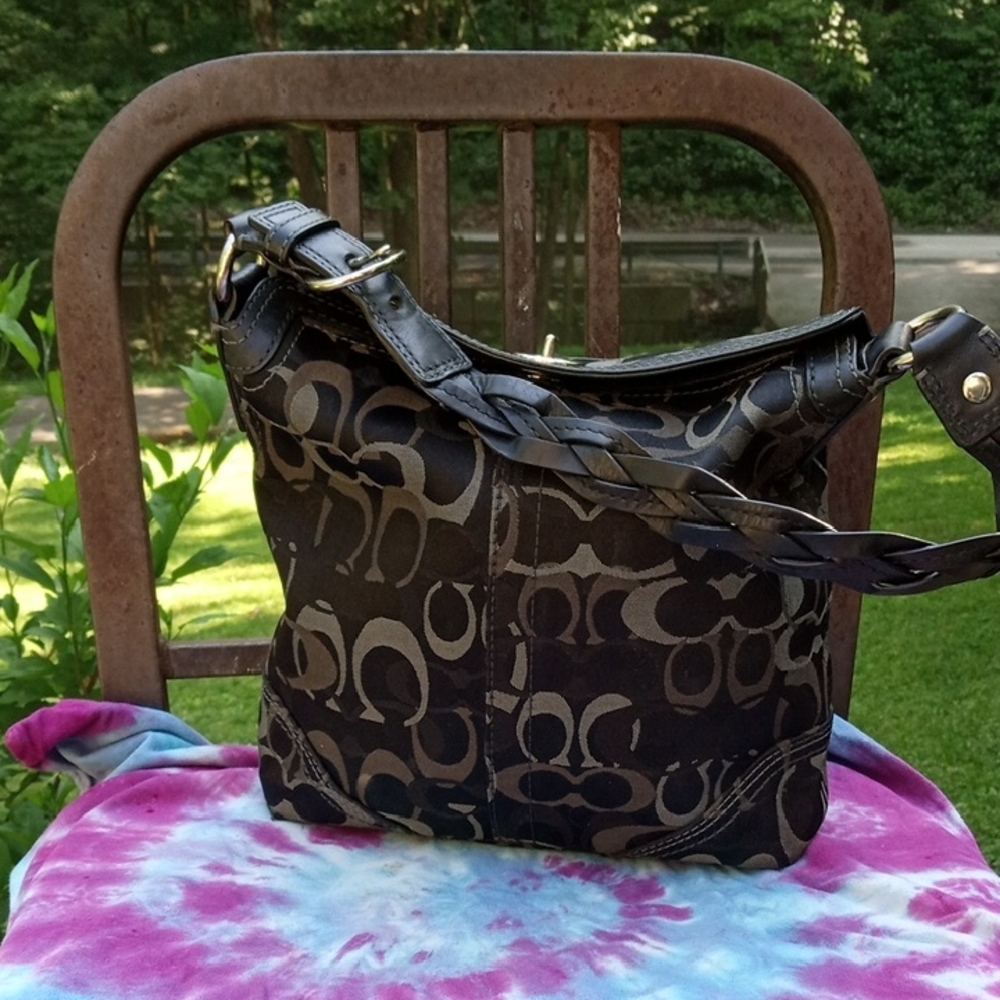 Coach Dark Brown and Black Patterned Shoulder Bag